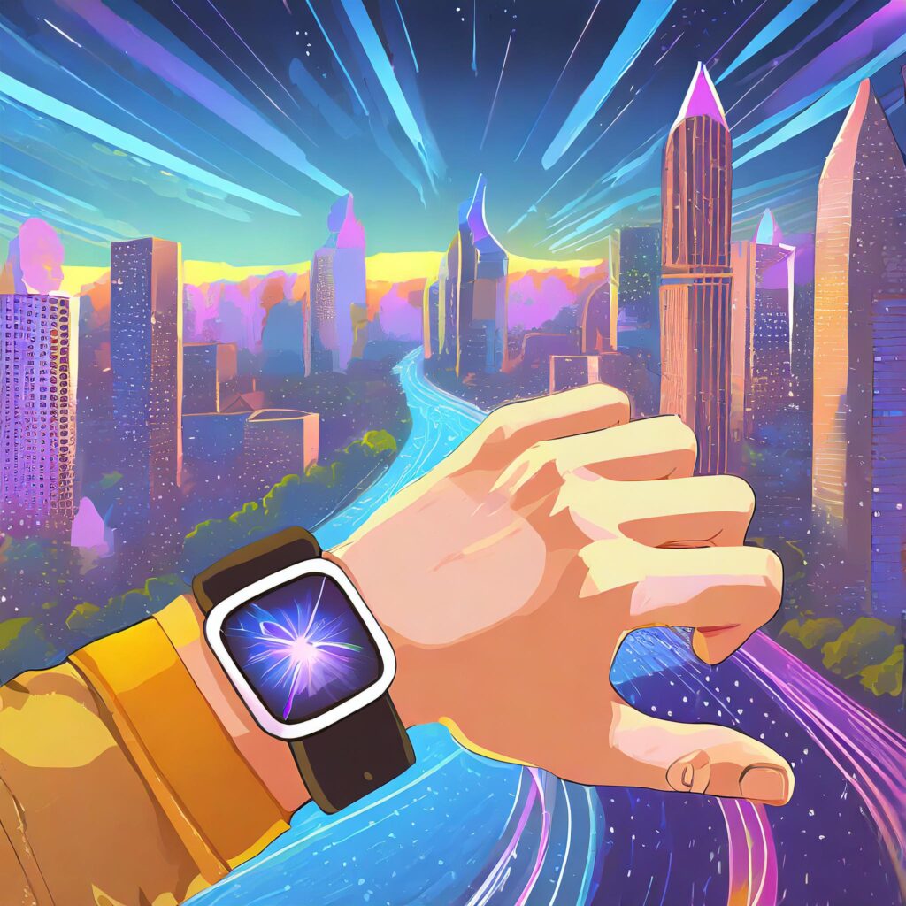 Smart Watch mit Stadt im Hintergrund