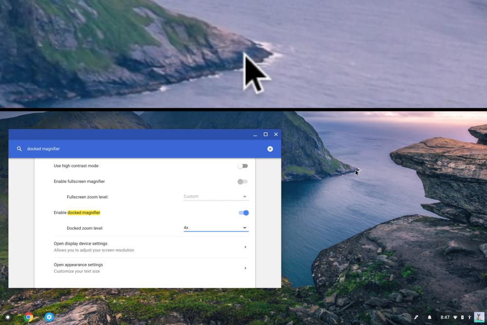 Google Chrome OS Bedienungshilfe Lupe Vergrößerungsglas