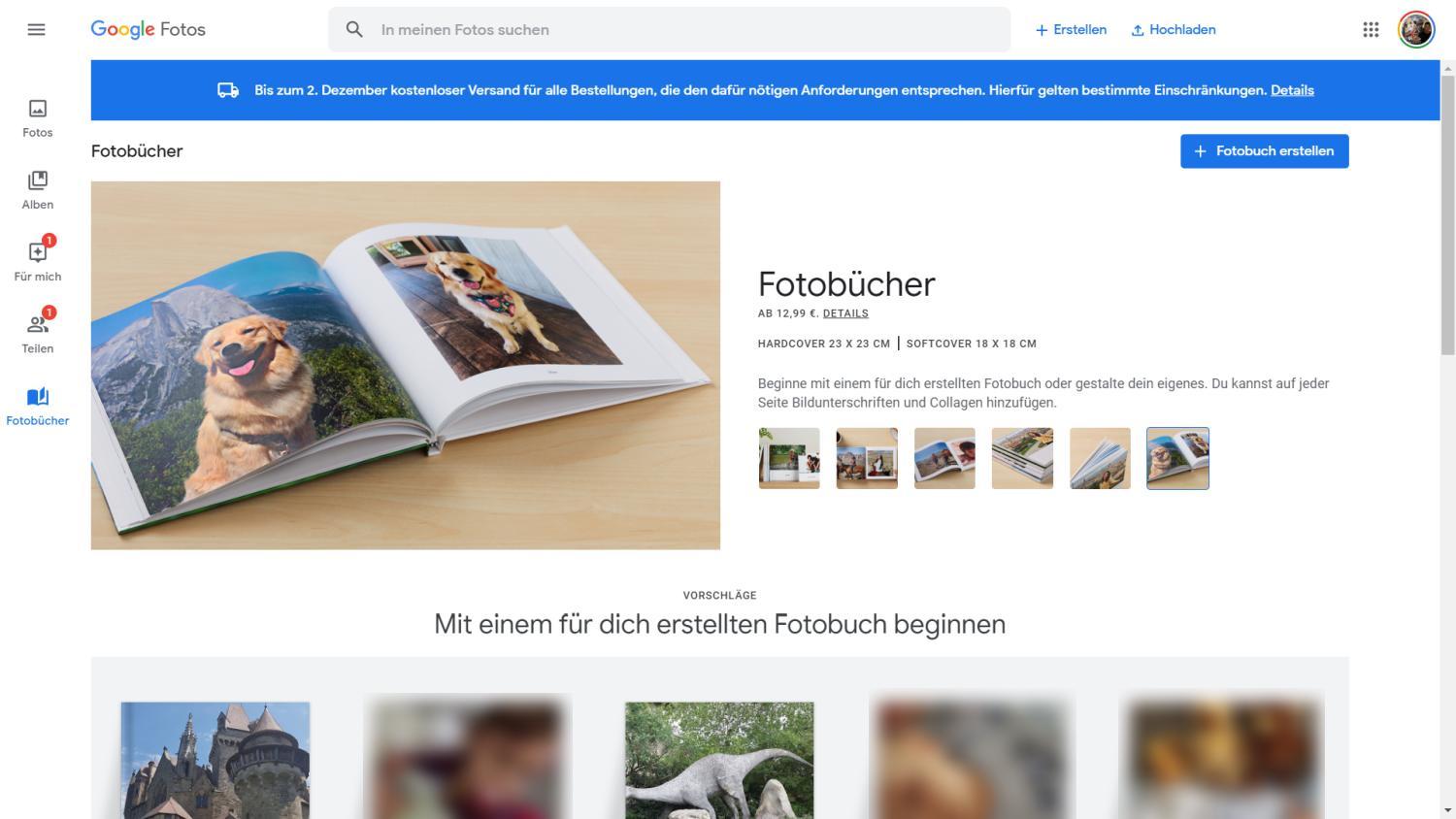 Google Fotos Fotobuch Startseite