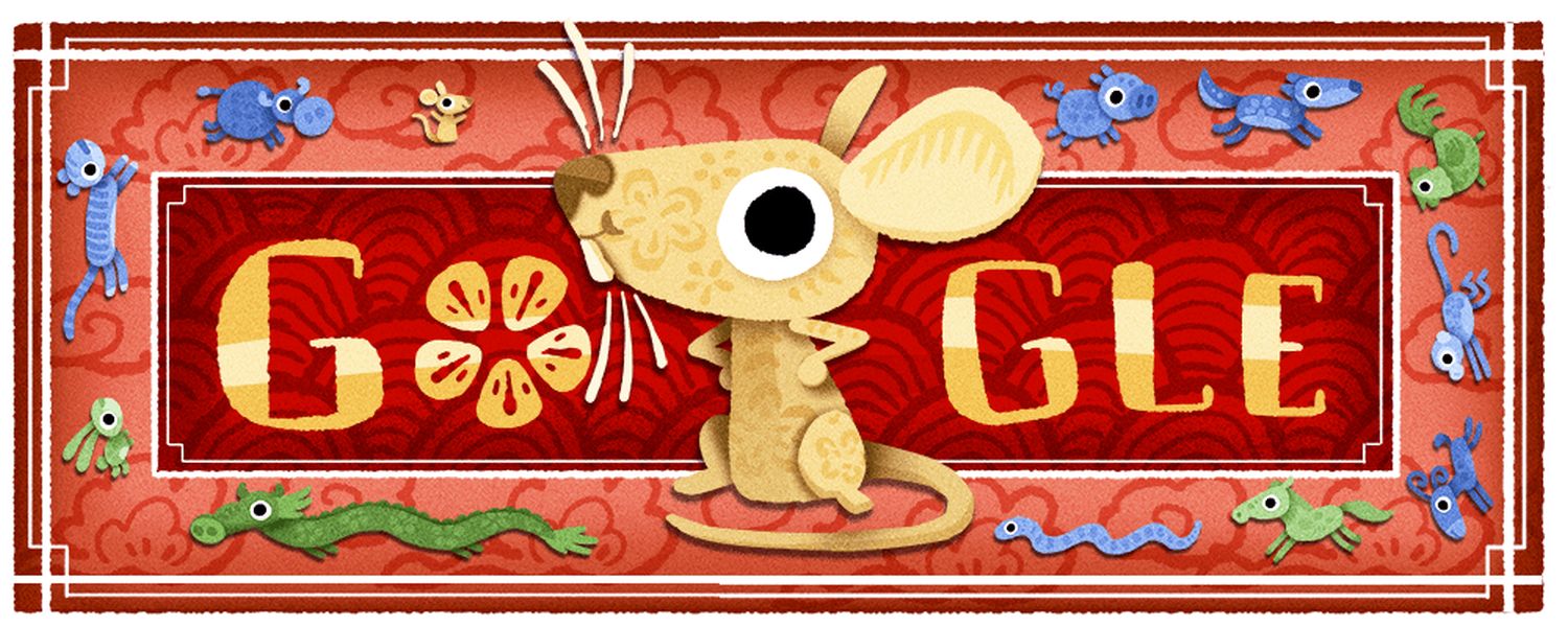 Mond-Neujahr Google-Doodle 2020 Metall-Ratte