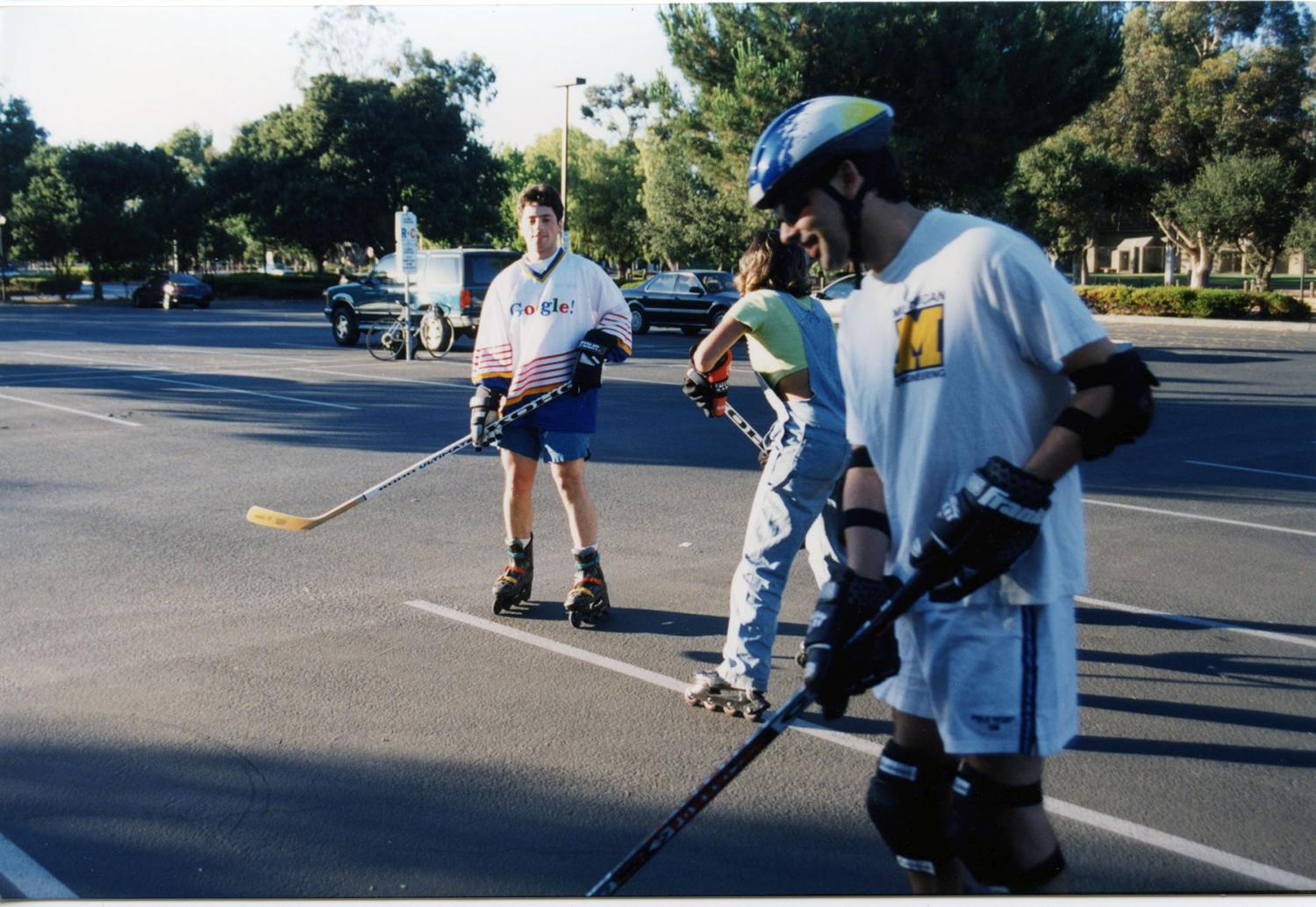 Sergey and Larry playing hockey
