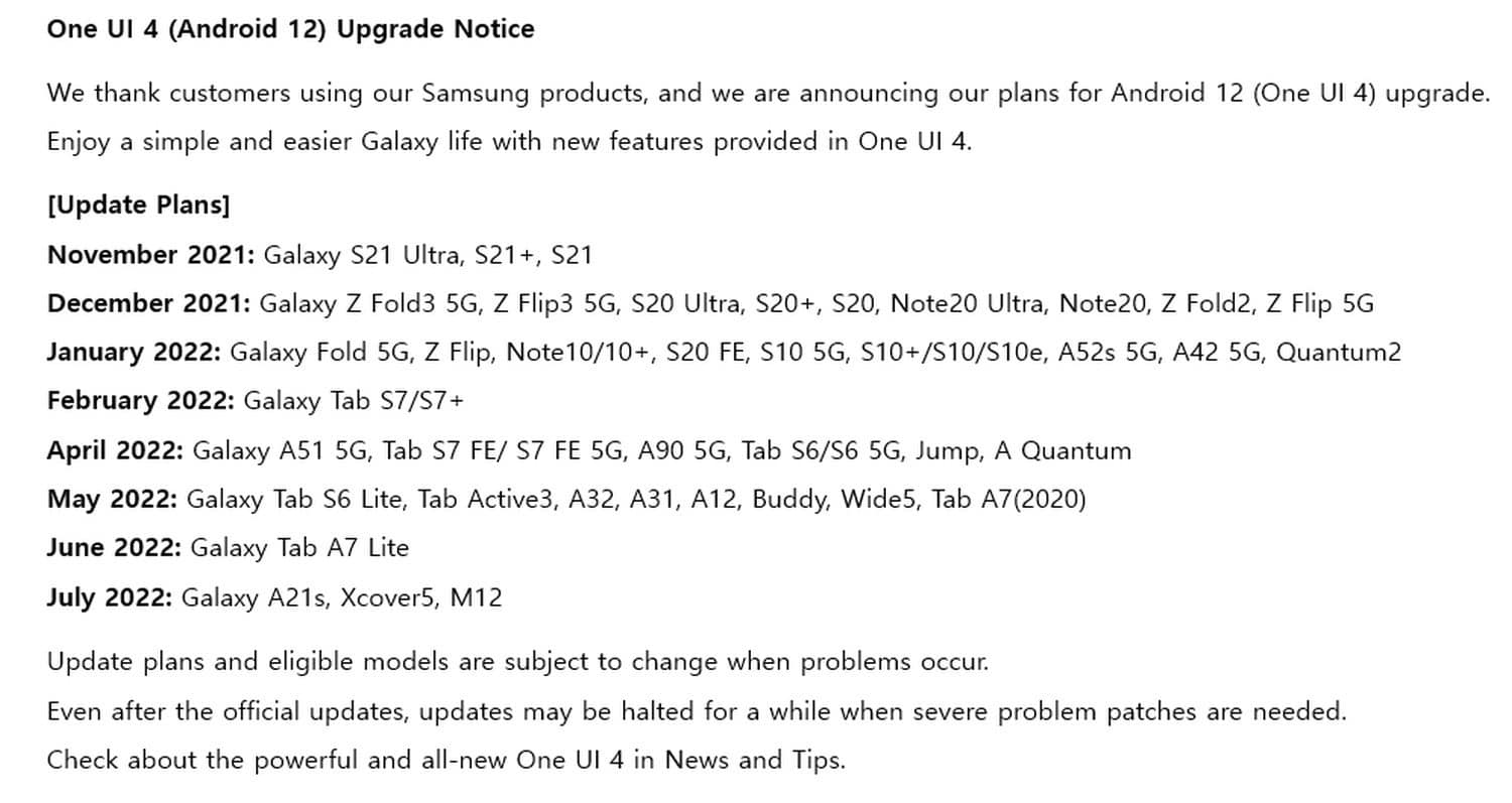 android 12 samsung update liste