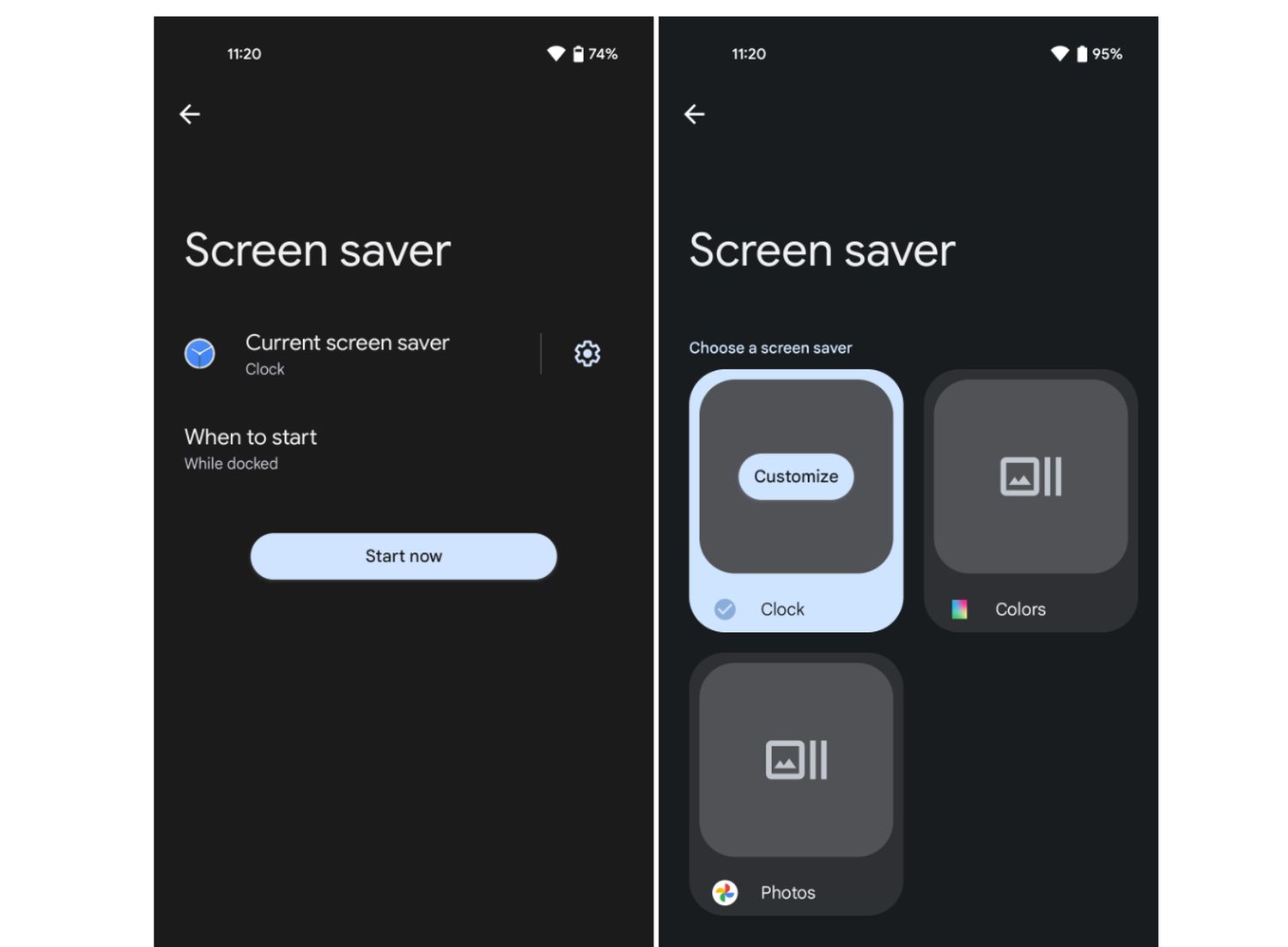 android 13 screensaver menu