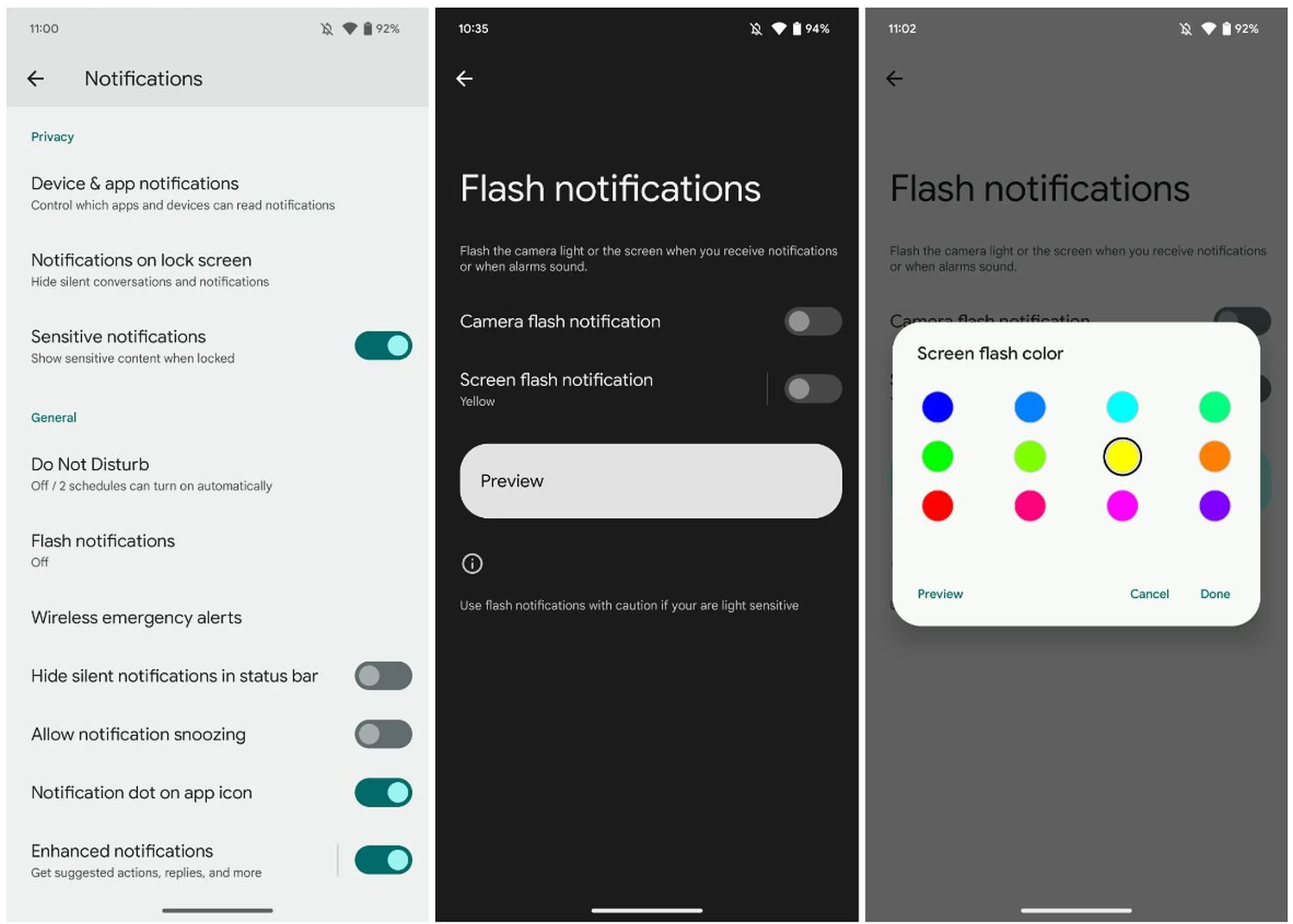 android 14 flash notifications