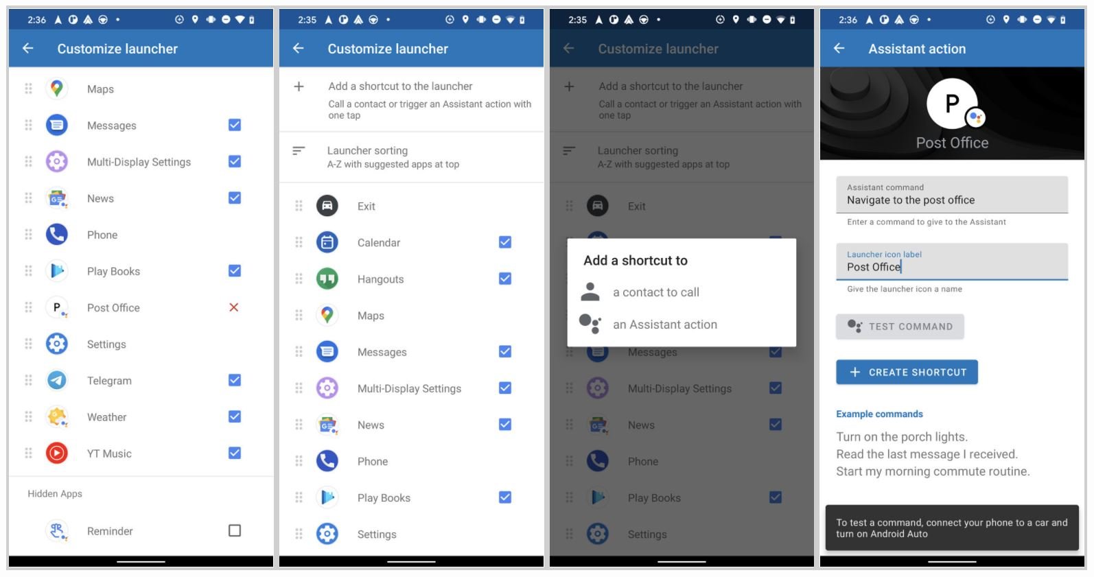 android auto google assistant actions screenshots