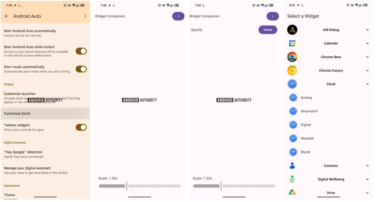 android auto widget settings