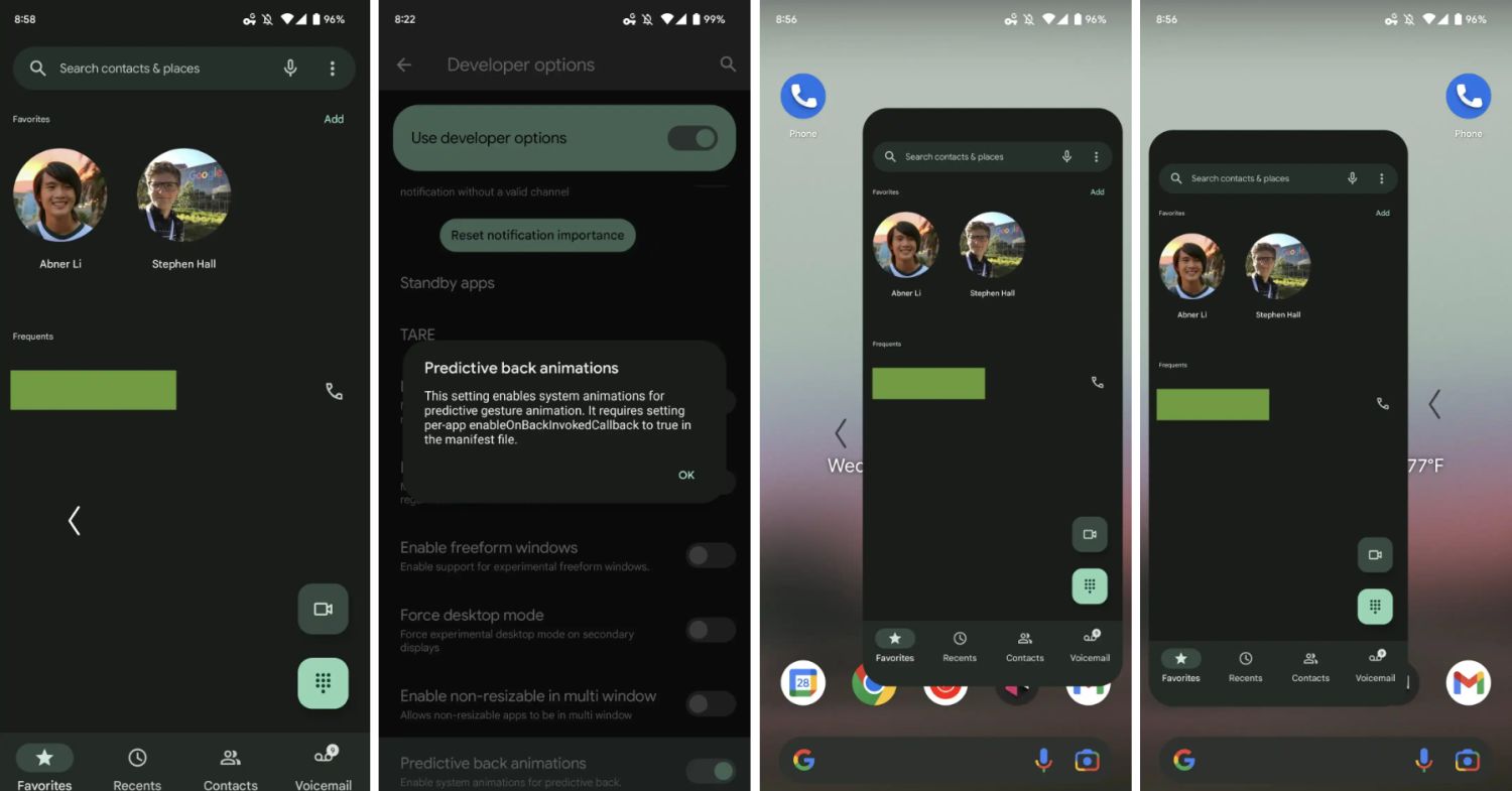 android google telefon zurück geste