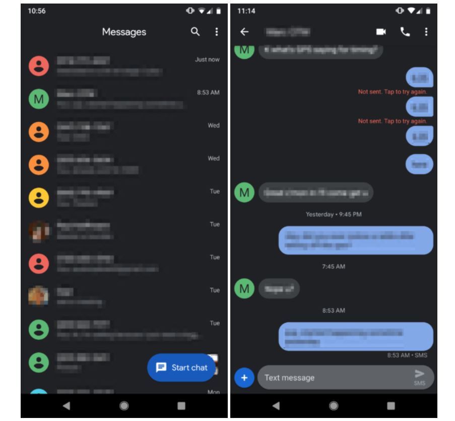 android messages design dark mode