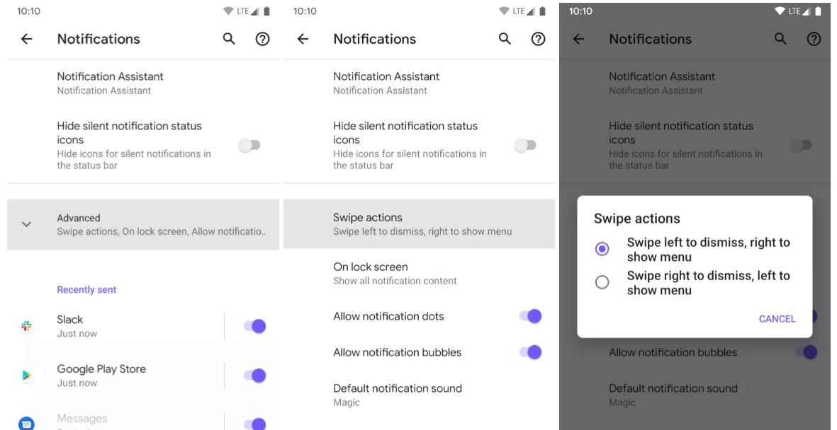 android q beta 2 swipe notifications