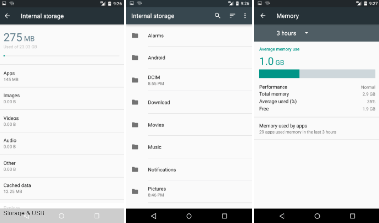 android storage and memory