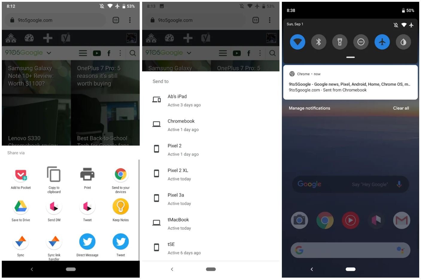 chrome for android send url