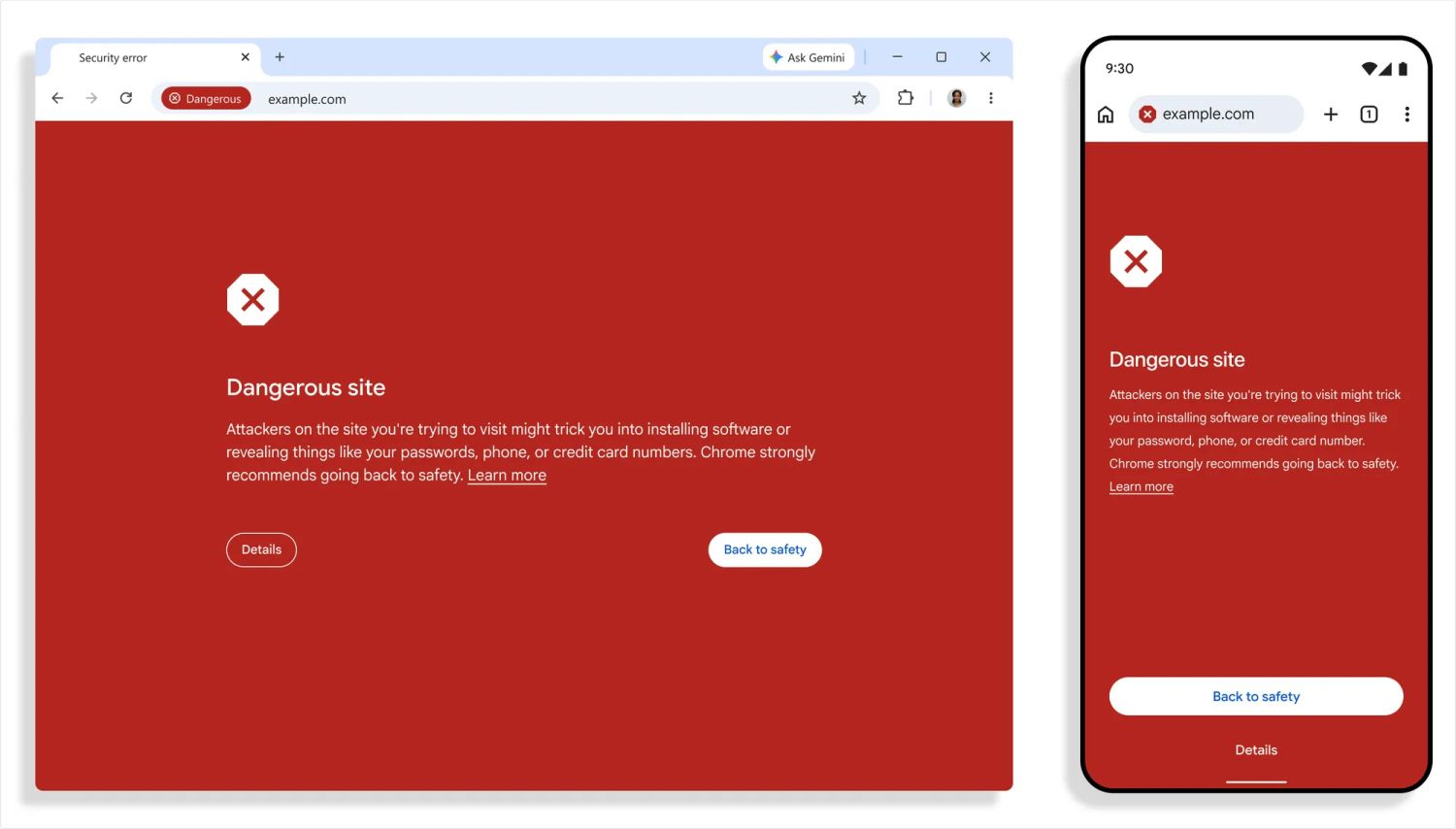 chrome safe browsing red