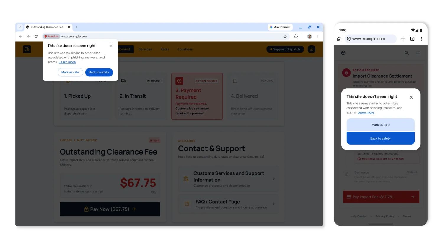 chrome safe browsing scam
