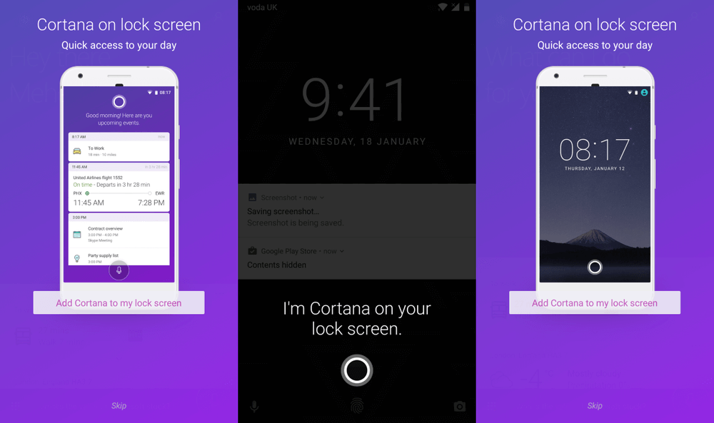 Cortana Android Lockscreen