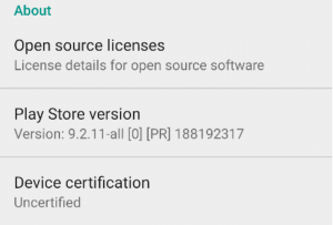 device not certified google play