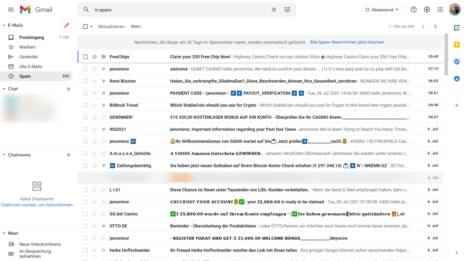 gmail aktivierte chats