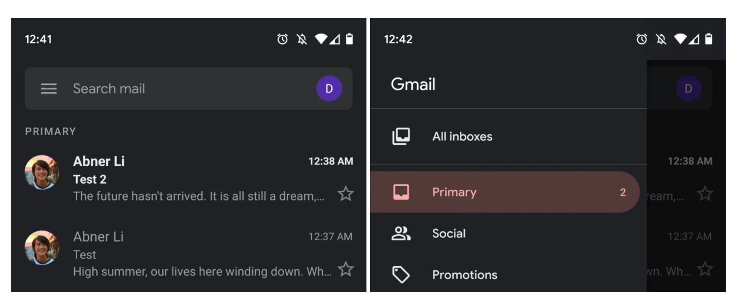 gmail android dark mode small