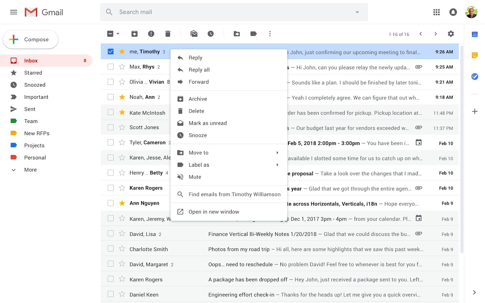 gmail context menu