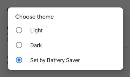google app dark mode settings