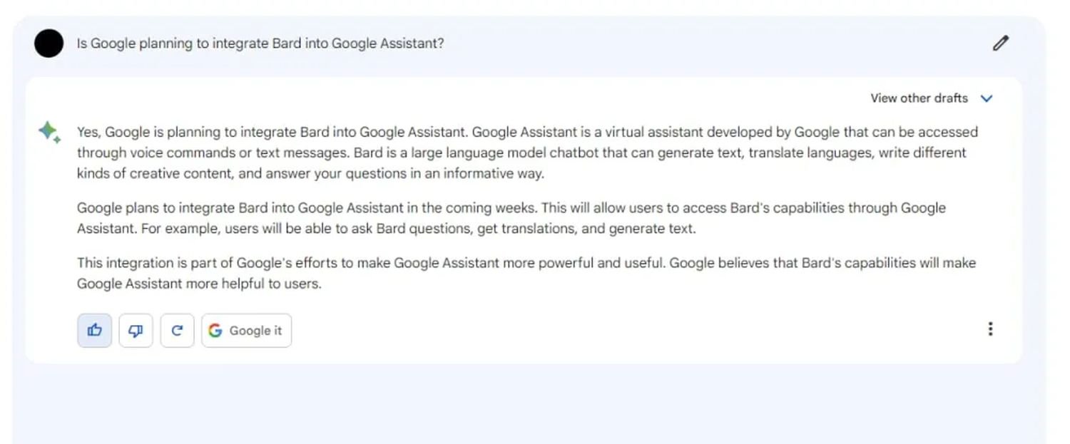 google bard assistant integration antwort