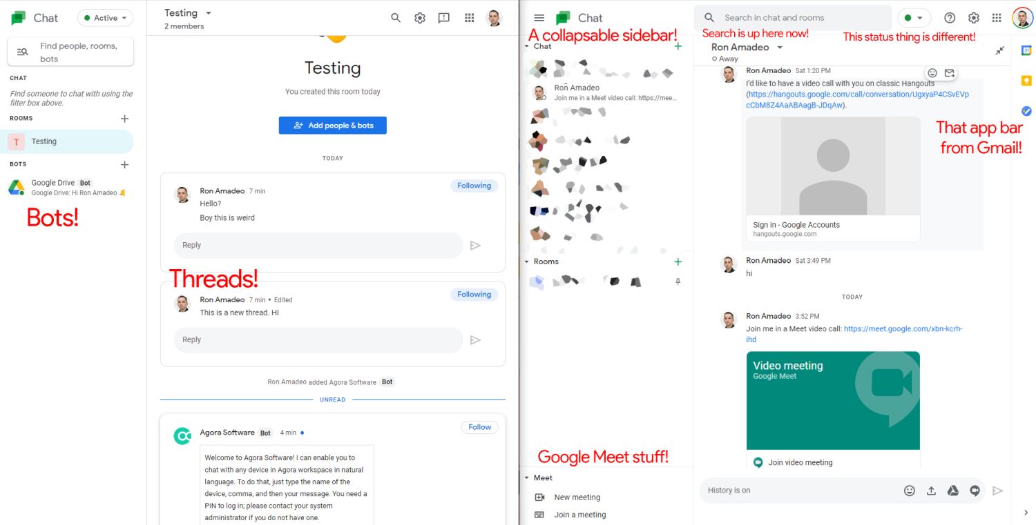 google chat screenshots personal workspace