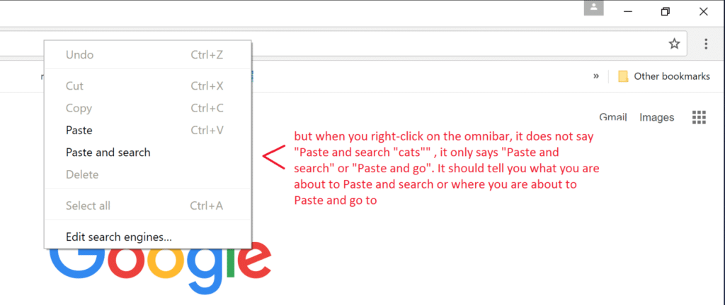 google chrome paste menu