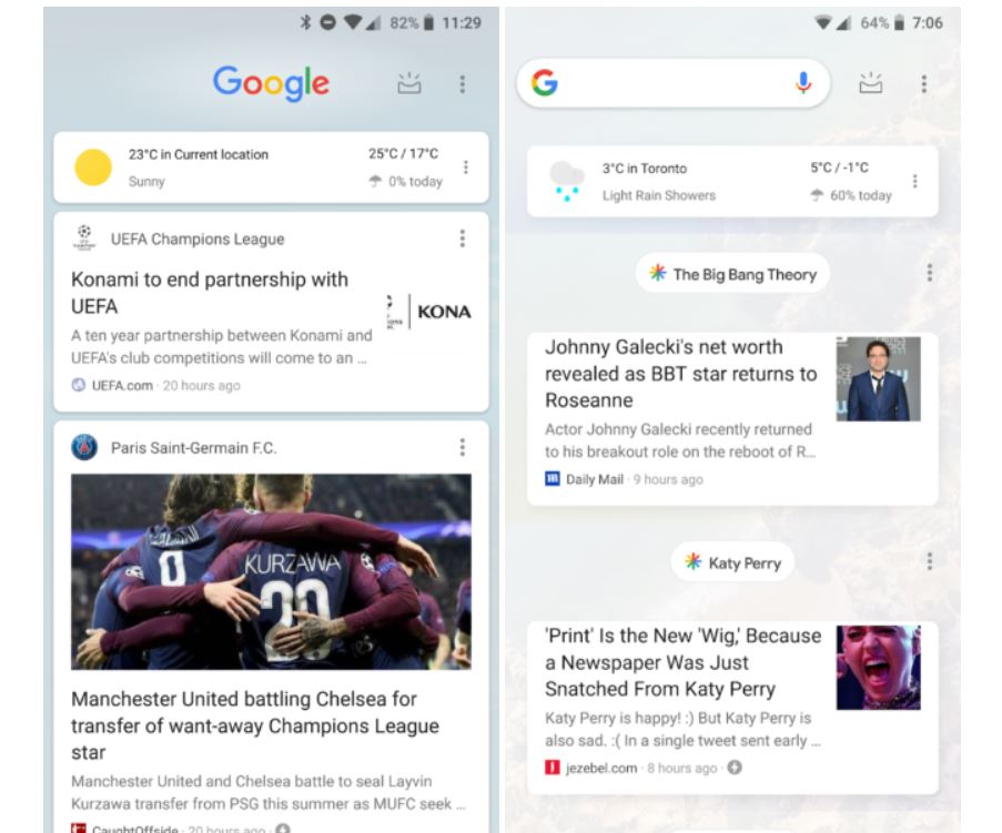 google feed sections