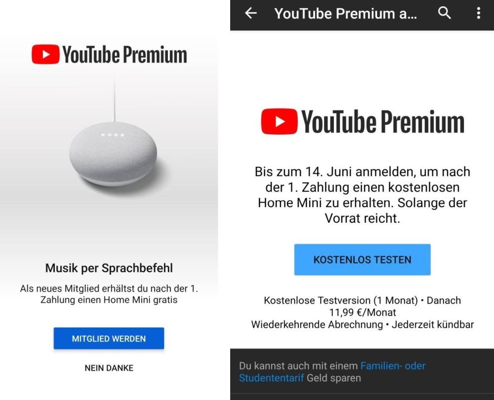 google home mini gratis youtube premium