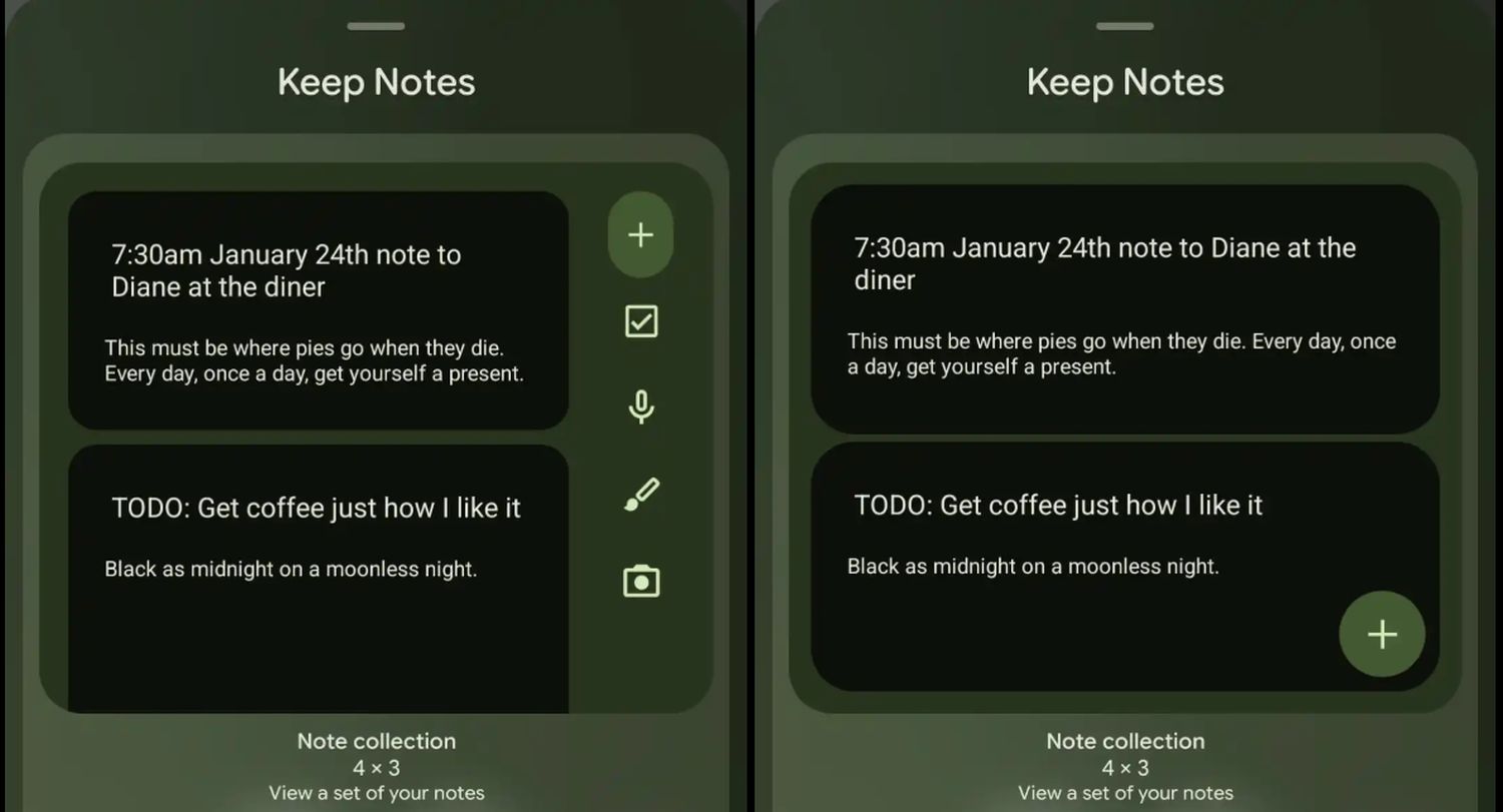 google keep homescreen widget