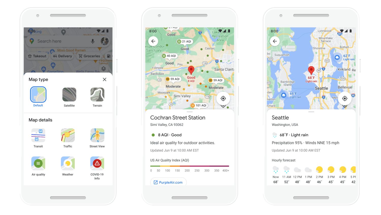 google maps air and weather