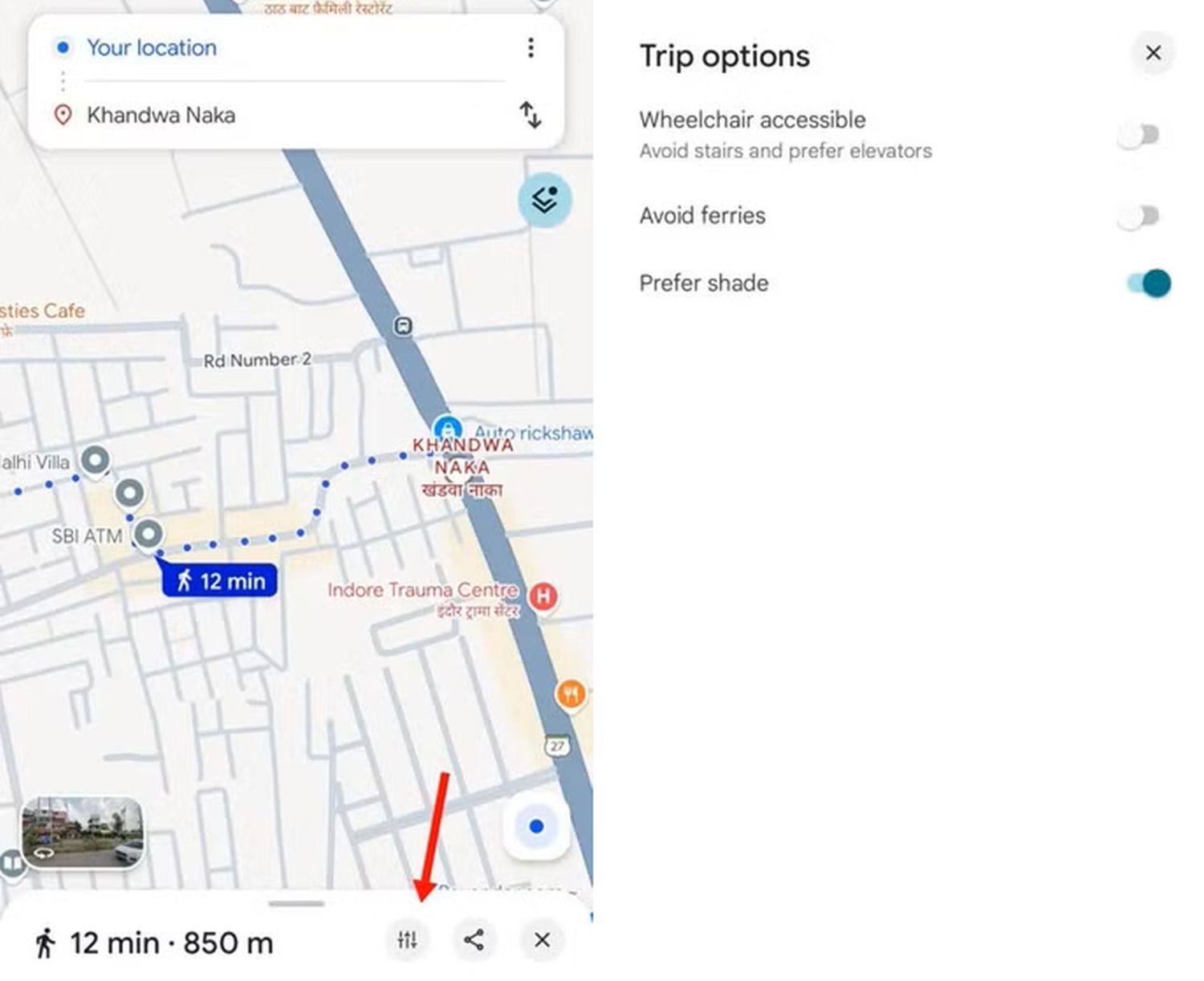 google maps navigation schatten