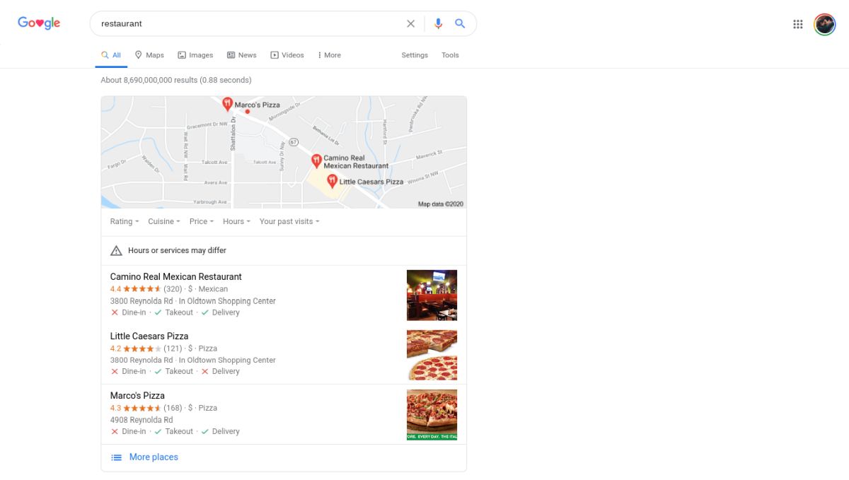 google maps restaurant