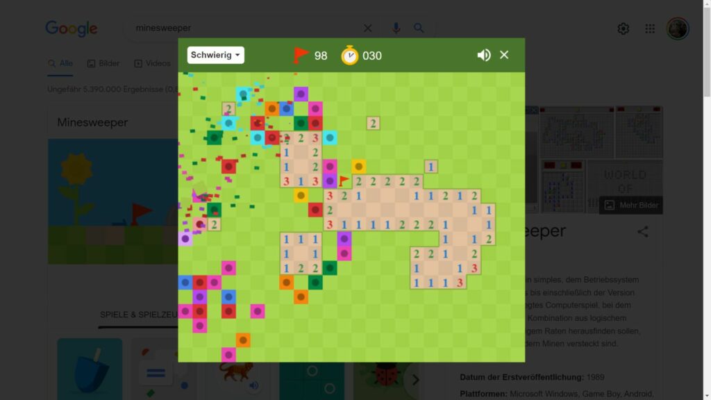 Minesweeper Kultspiel kommt in die Google suche kurzweiliges