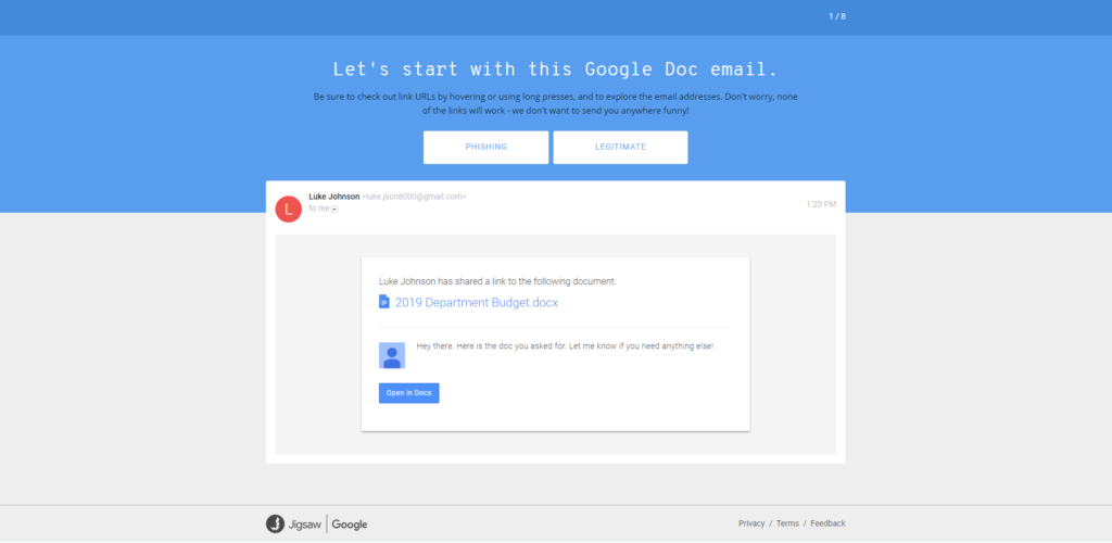 Quiz Wie gut erkennst du PhishingMails? GoogleSchwester Jigsaw will