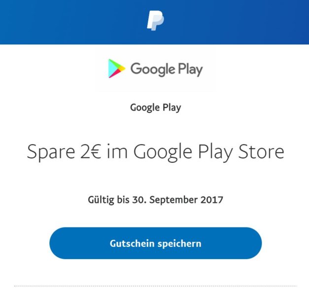 Gutschein PayPal schenkt euch 2 Euro für einen Einkauf im Google Play