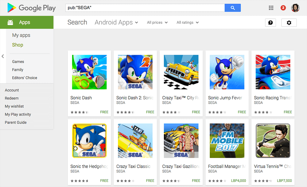 google play search filter