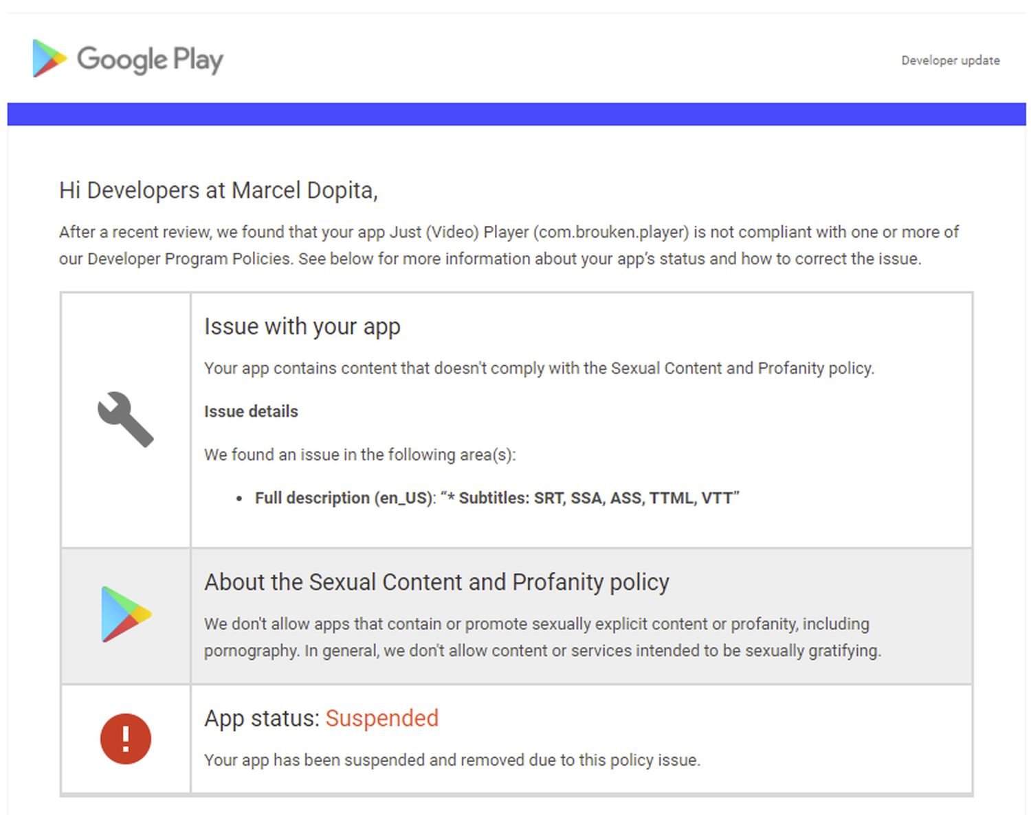 google play store console content warning