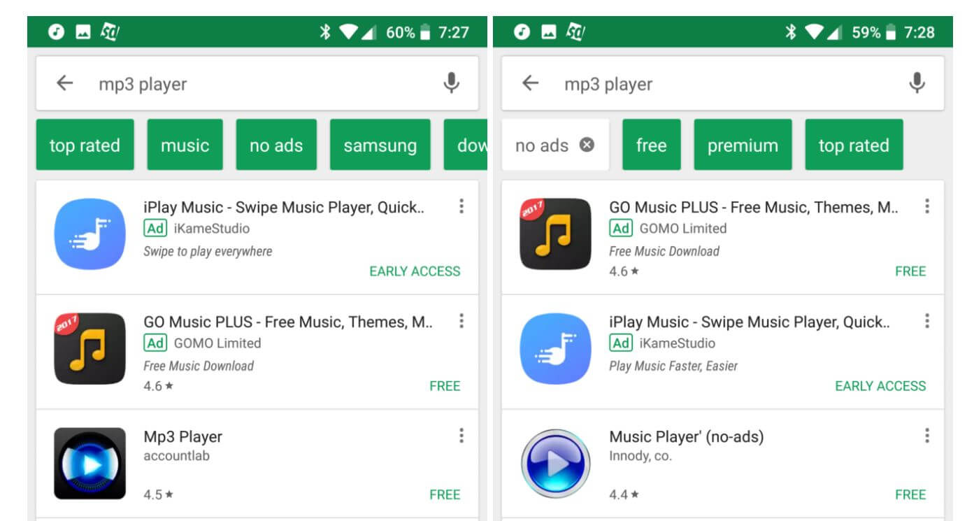google play store filter