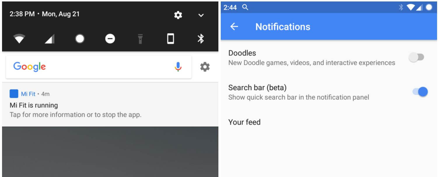 google search notification bar