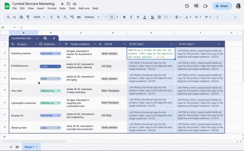 google sheets gemini