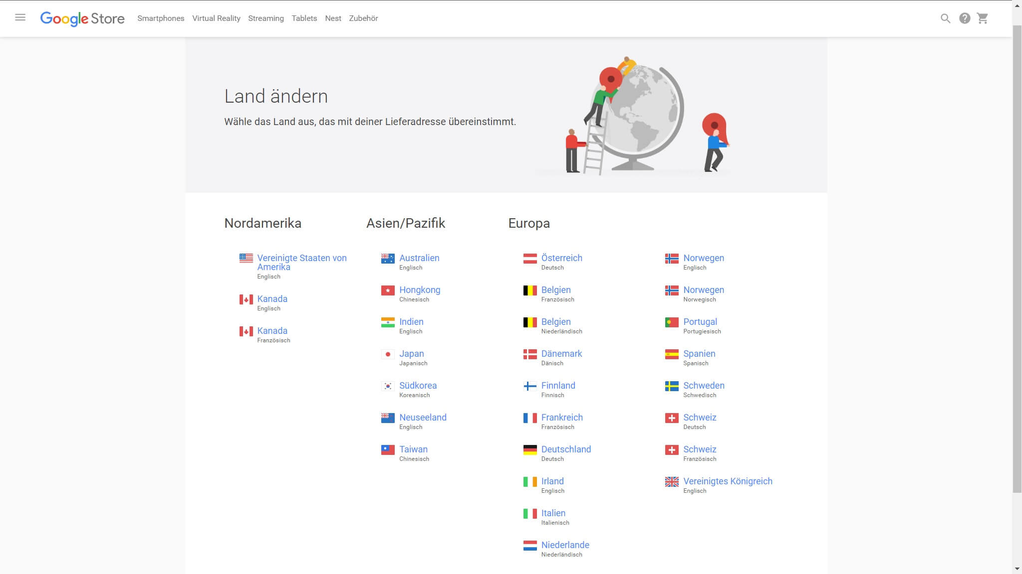 google store land auswahl