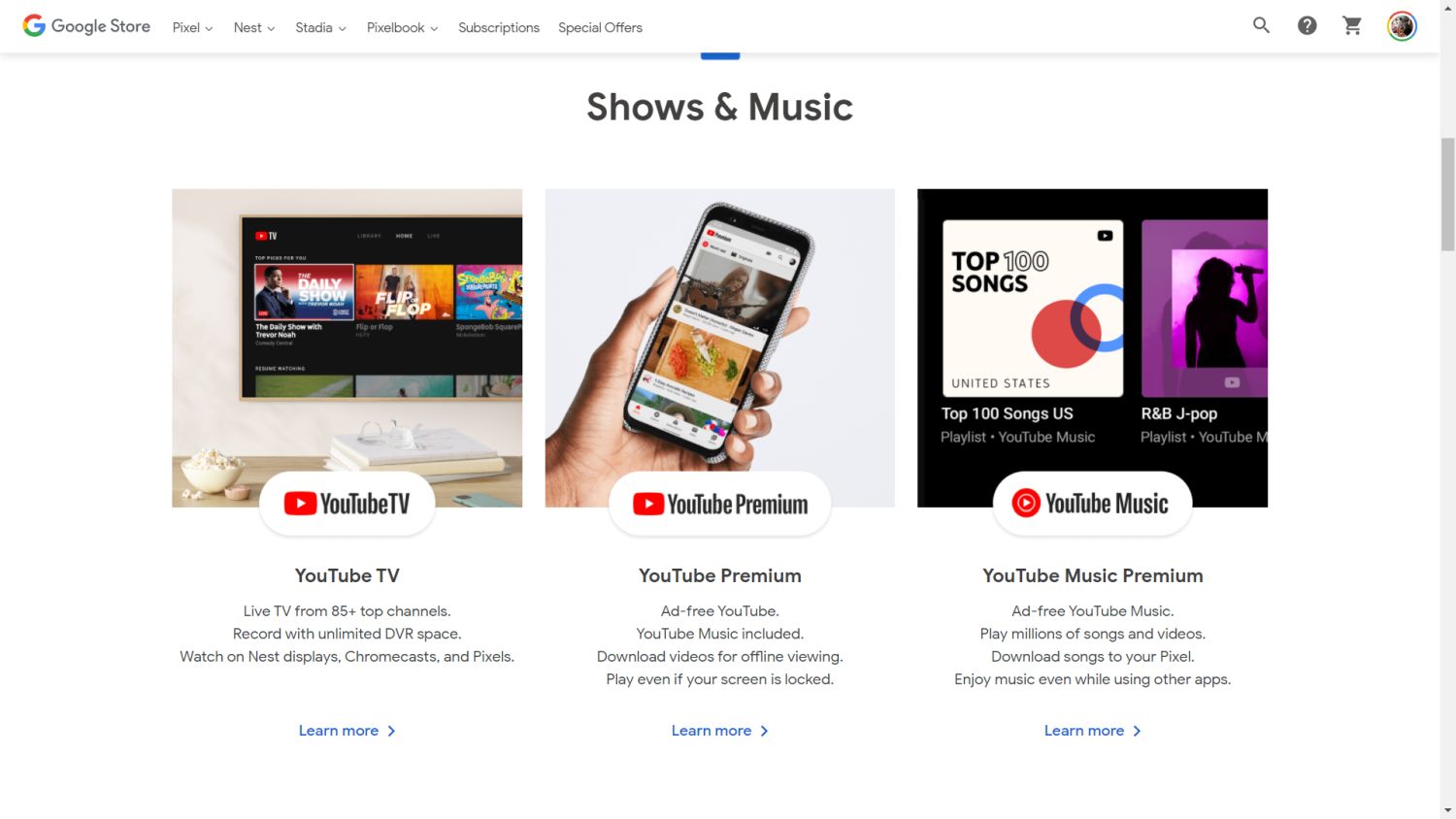 google store subscriptions youtube
