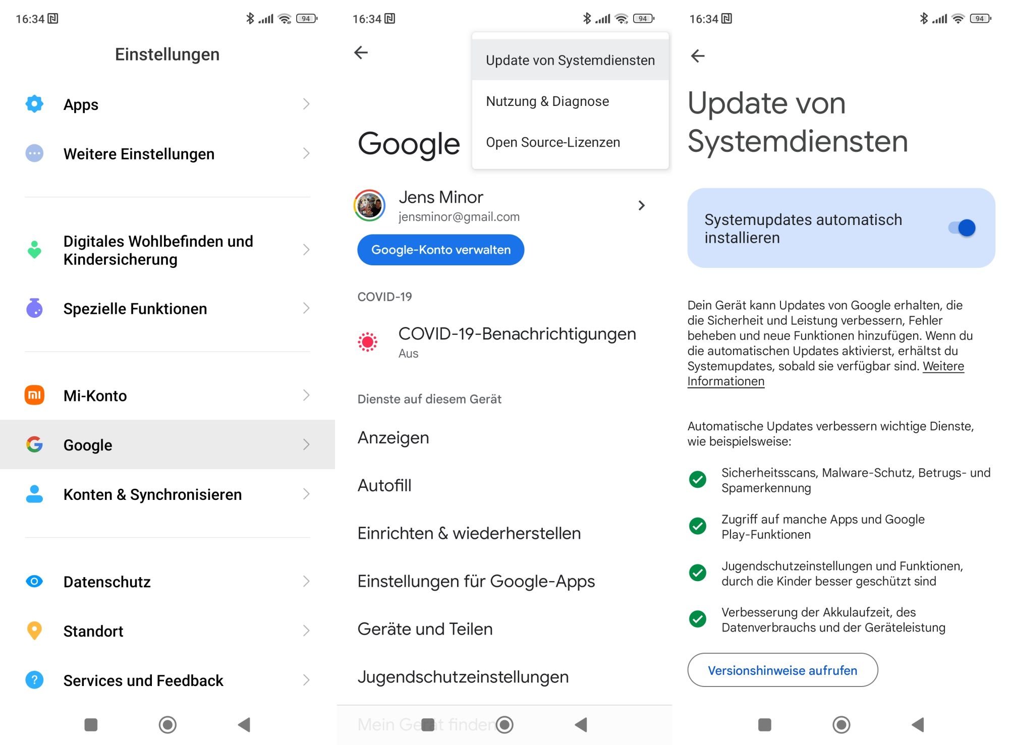 Google System Update aktivieren