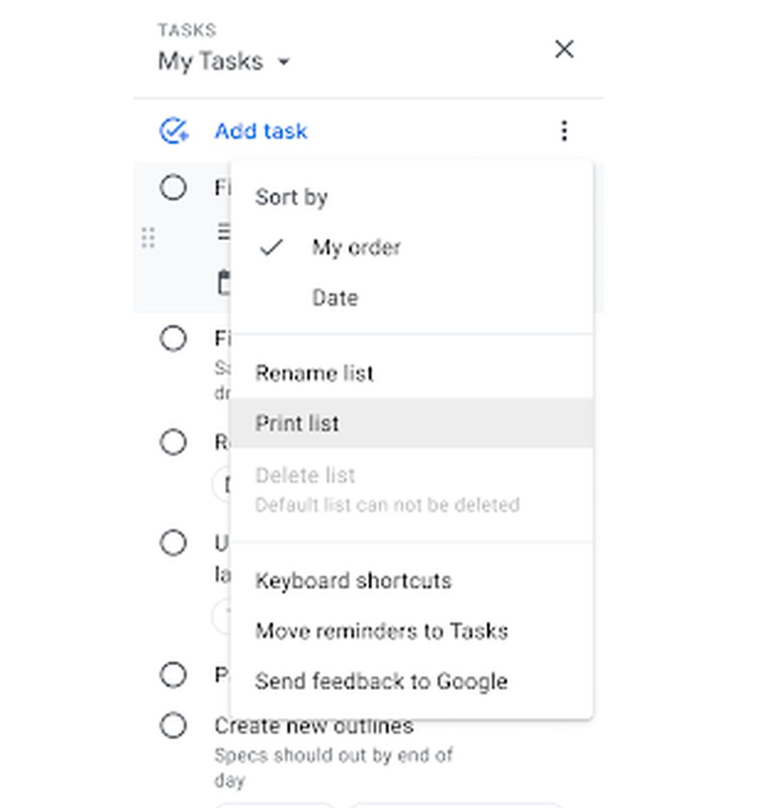 google tasks ausdrucken