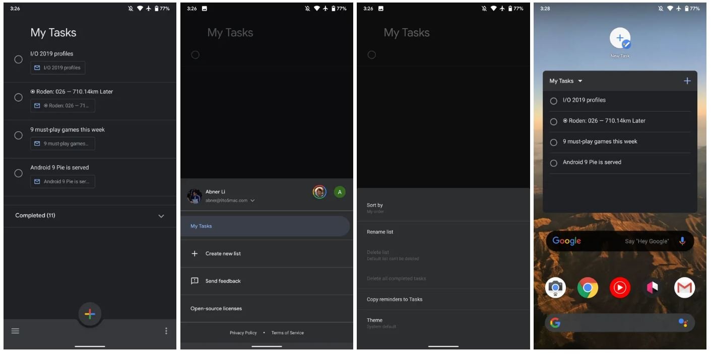 google tasks dark mode widget