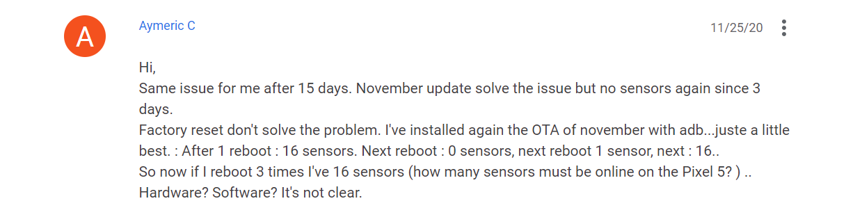 pixel 5 sensor problem