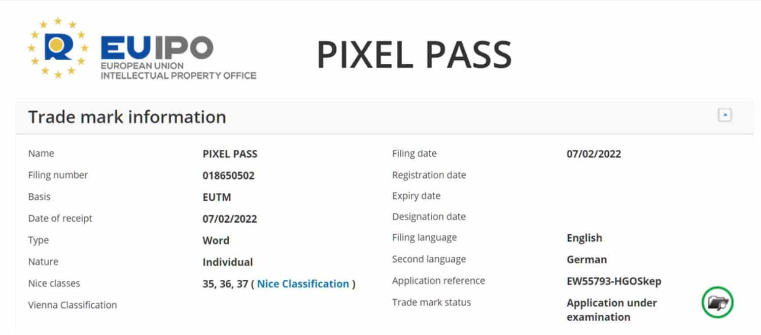 pixel pass markenanmeldung