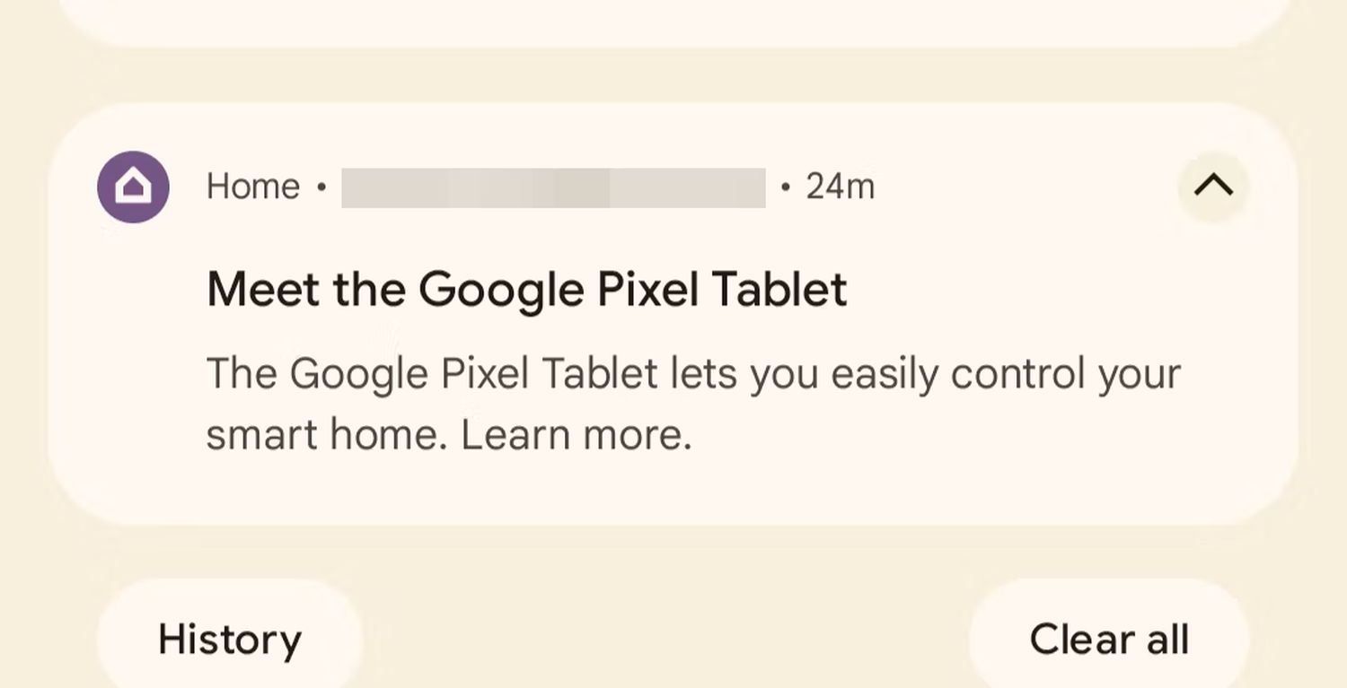 pixel tablet benachrichtigung google home app