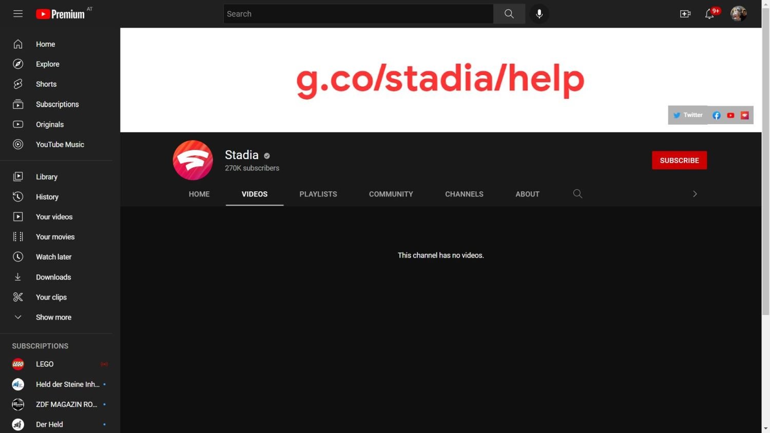 stadia youtube channel