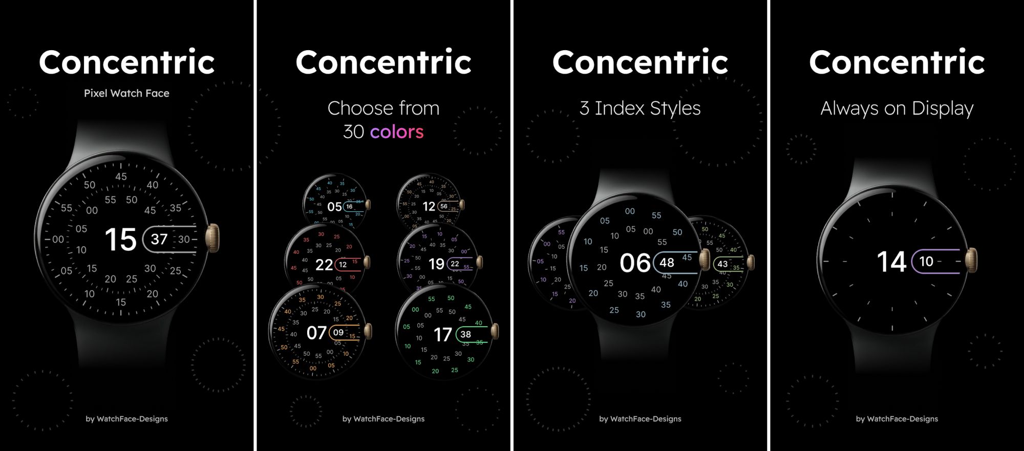 wear os watch face concentric pixel watch screenshots